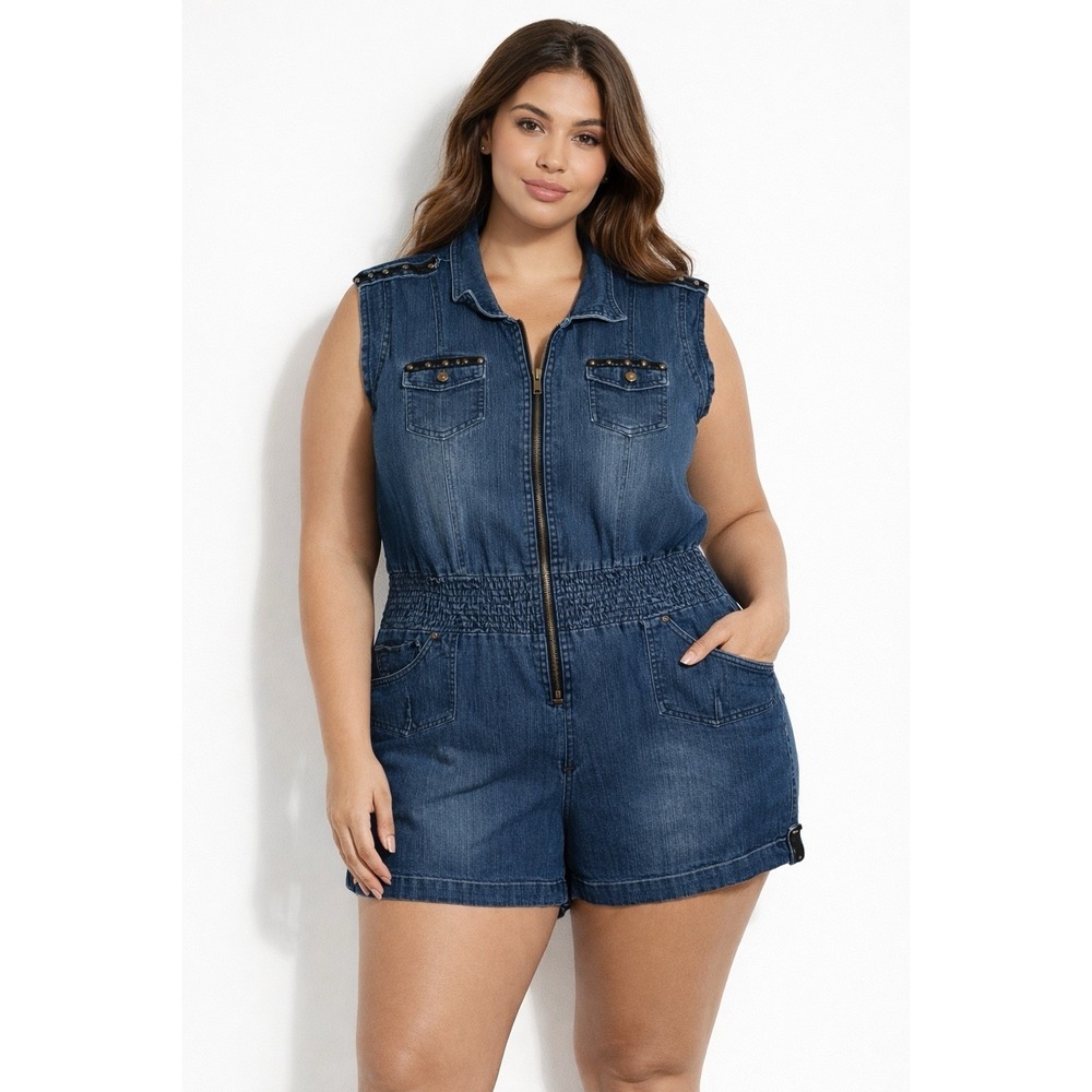 Ashley Stewart Dark Blue Denim Sleeveless Romper